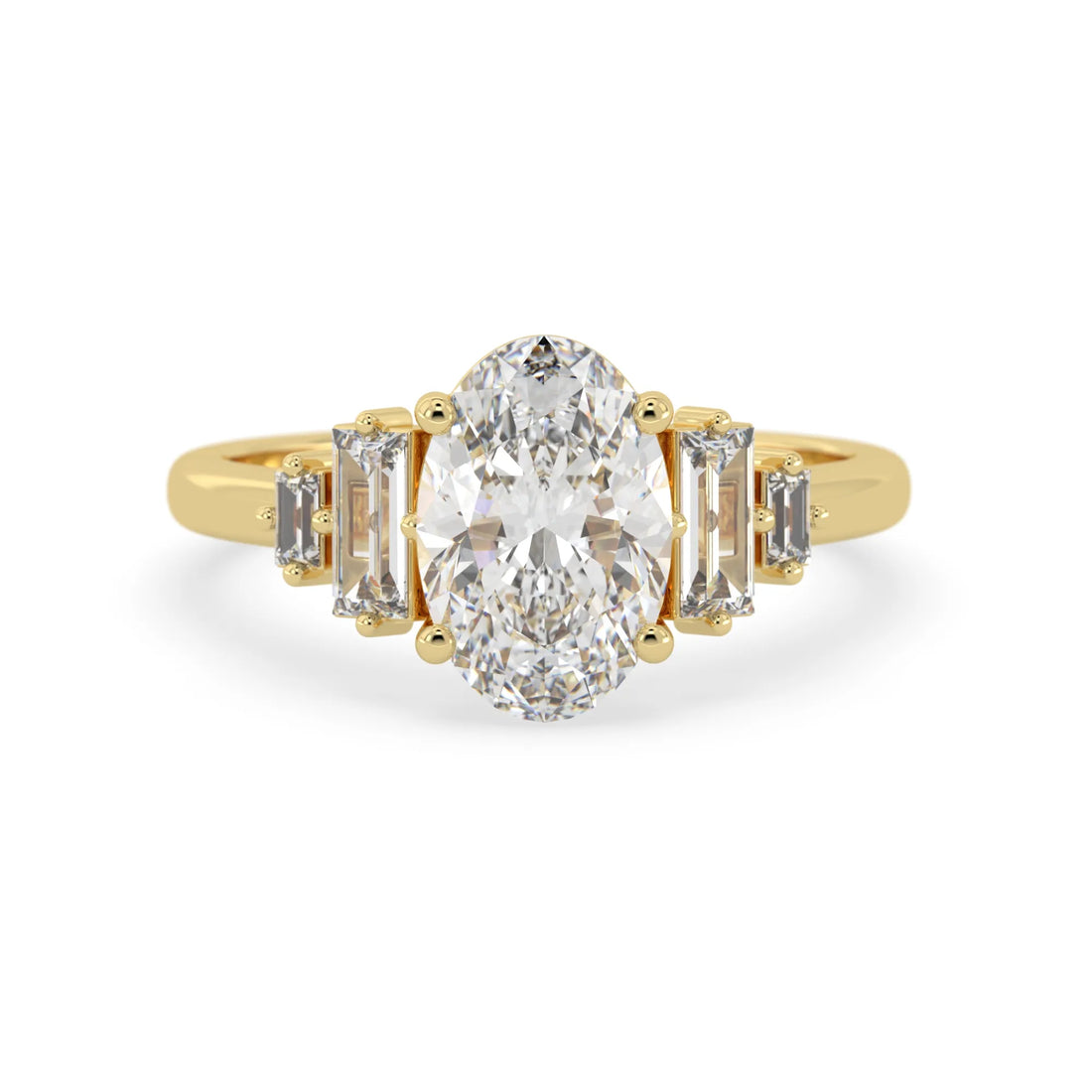 OctaPearl 2 ct Oval Five Stone Baguette Lab Grown Diamond Engagement Ring