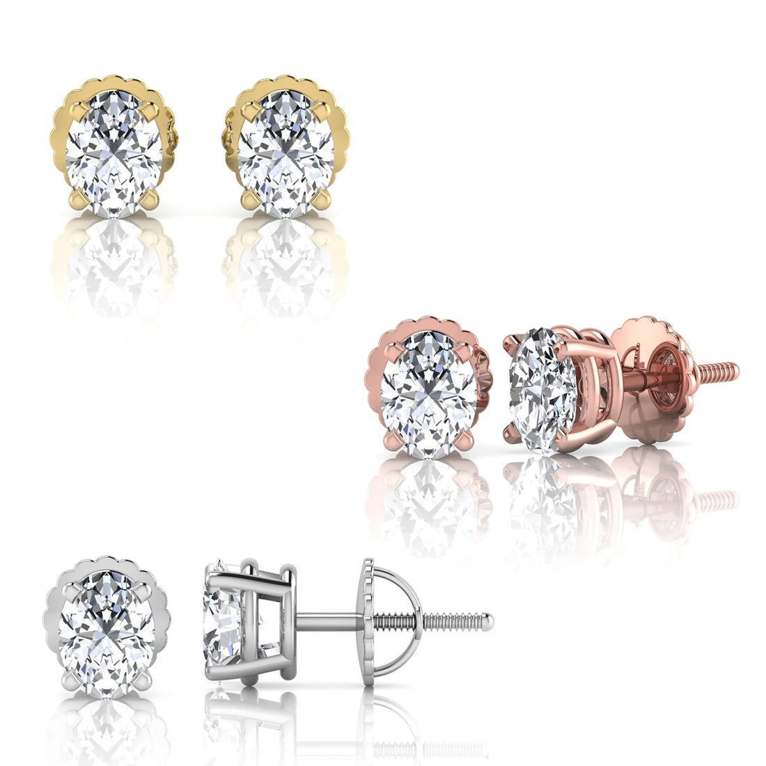OctaPearl Oval Four Prong Lab Grown Diamond Stud Earrings