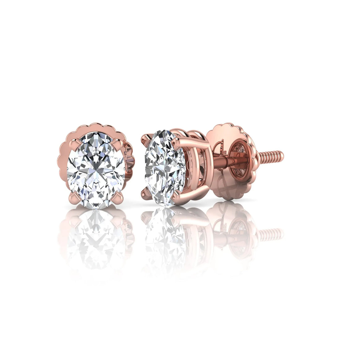 OctaPearl Oval Four Prong Lab Grown Diamond Stud Earrings
