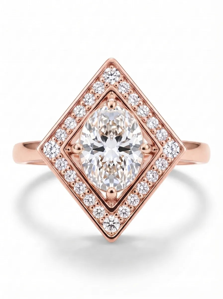 OctaPearl 1 ct Oval Geometric Halo Lab Grown Diamond Engagement Ring