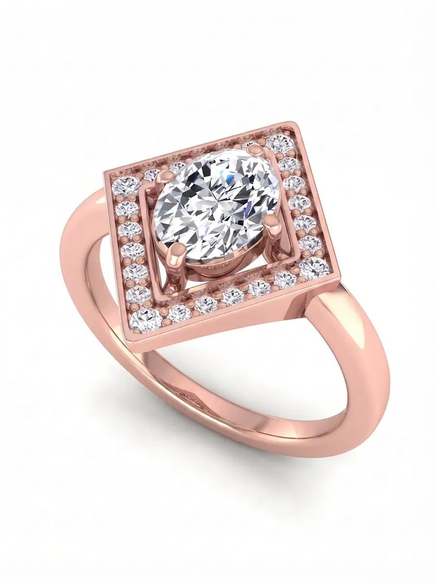OctaPearl 1 ct Oval Geometric Halo Lab Grown Diamond Engagement Ring
