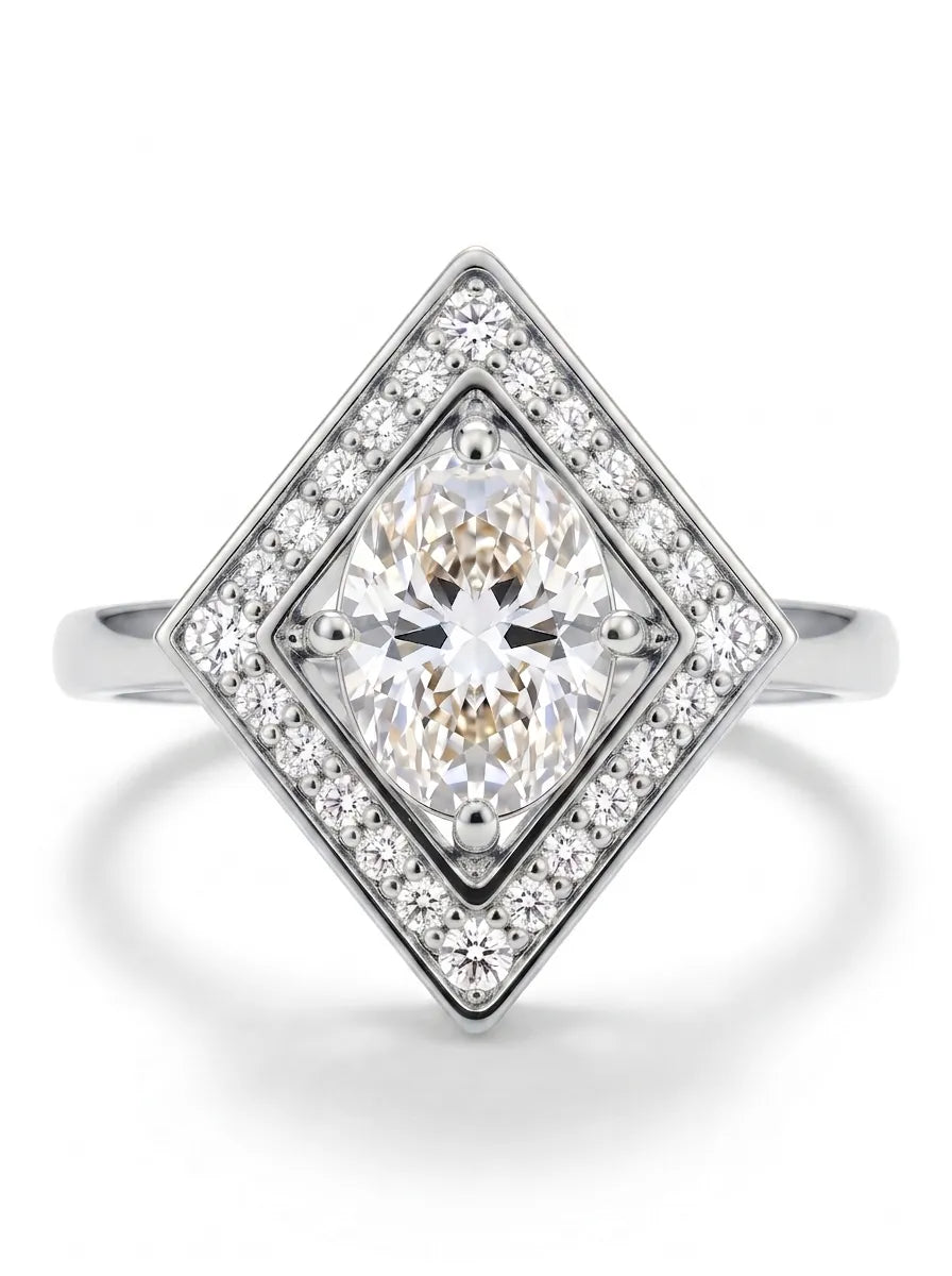 OctaPearl 1 ct Oval Geometric Halo Lab Grown Diamond Engagement Ring