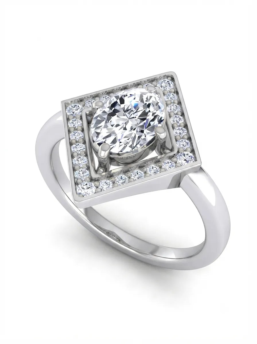 OctaPearl 1 ct Oval Geometric Halo Lab Grown Diamond Engagement Ring