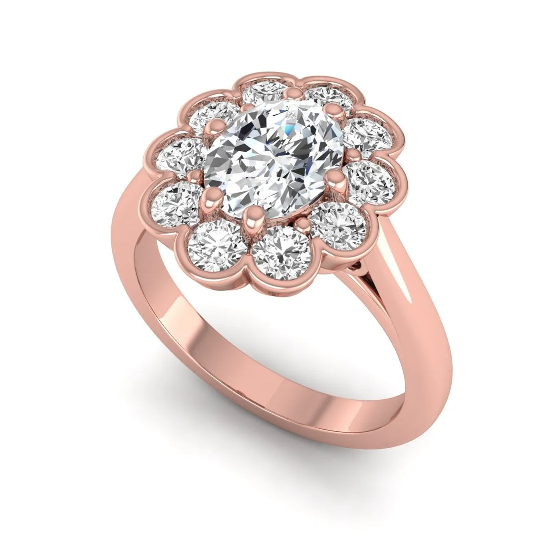 OctaPearl 1.50 ct Oval Halo Lab Grown Diamond Floral Engagement Ring