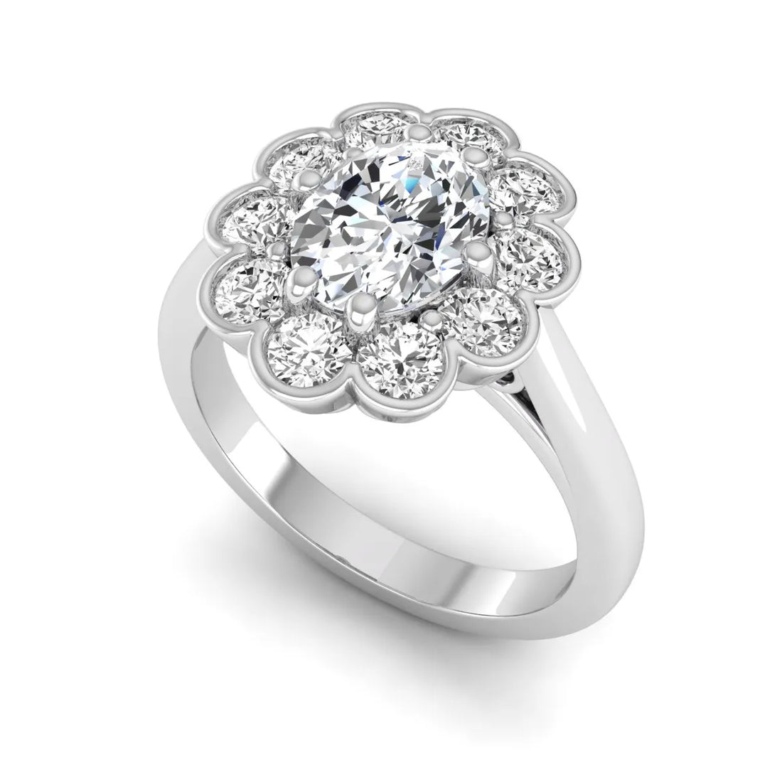 OctaPearl 1.50 ct Oval Halo Lab Grown Diamond Floral Engagement Ring