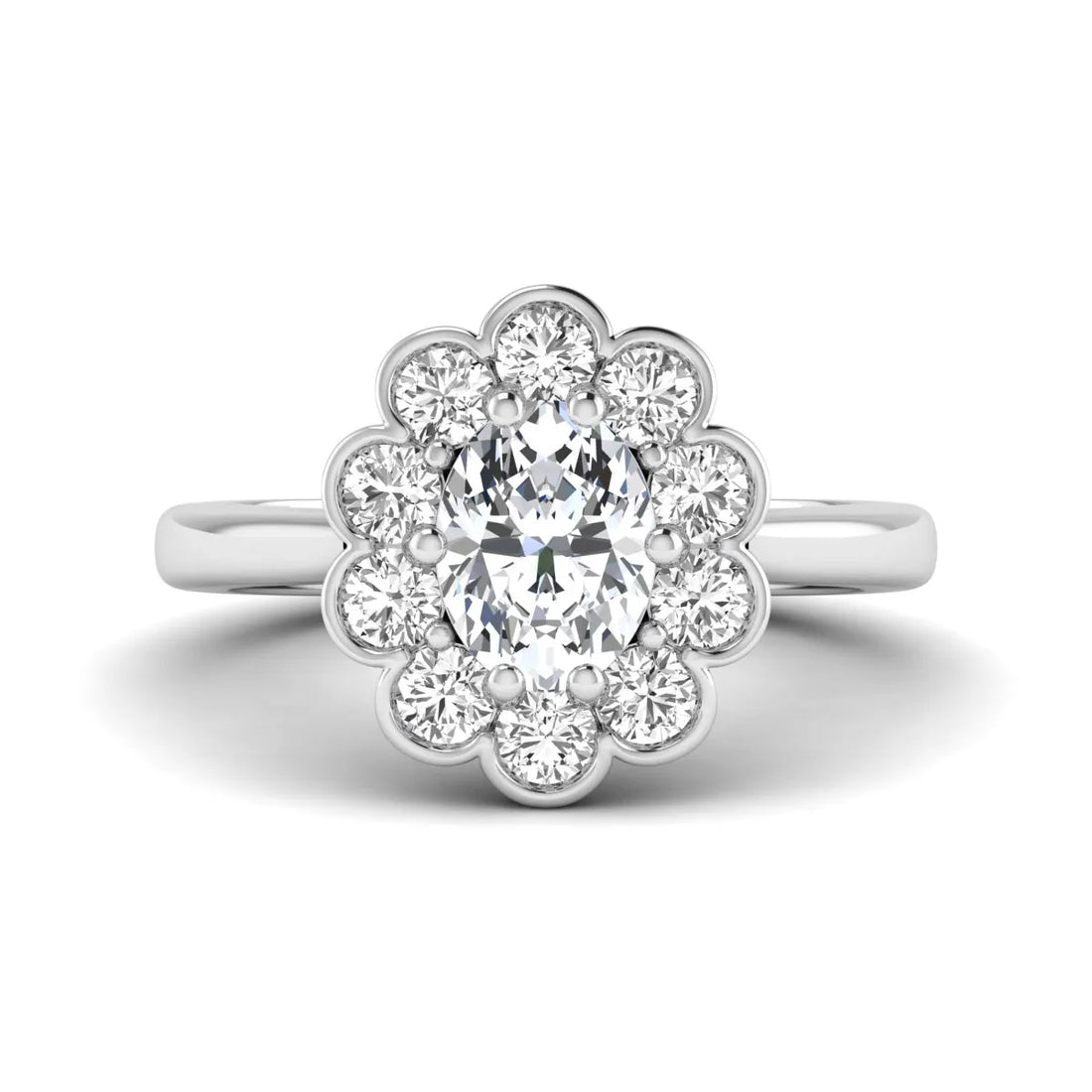 OctaPearl 1.50 ct Oval Halo Lab Grown Diamond Floral Engagement Ring