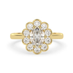 OctaPearl 1.50 ct Oval Halo Lab Grown Diamond Floral Engagement Ring