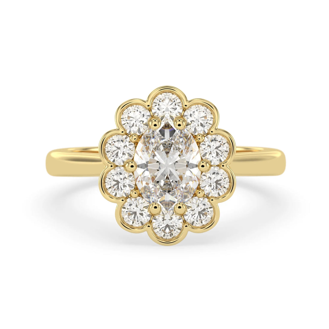 OctaPearl 1.50 ct Oval Halo Lab Grown Diamond Floral Engagement Ring