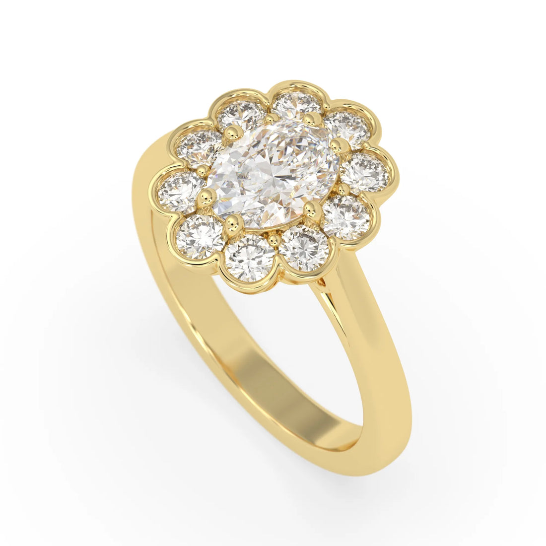 OctaPearl 1.50 ct Oval Halo Lab Grown Diamond Floral Engagement Ring