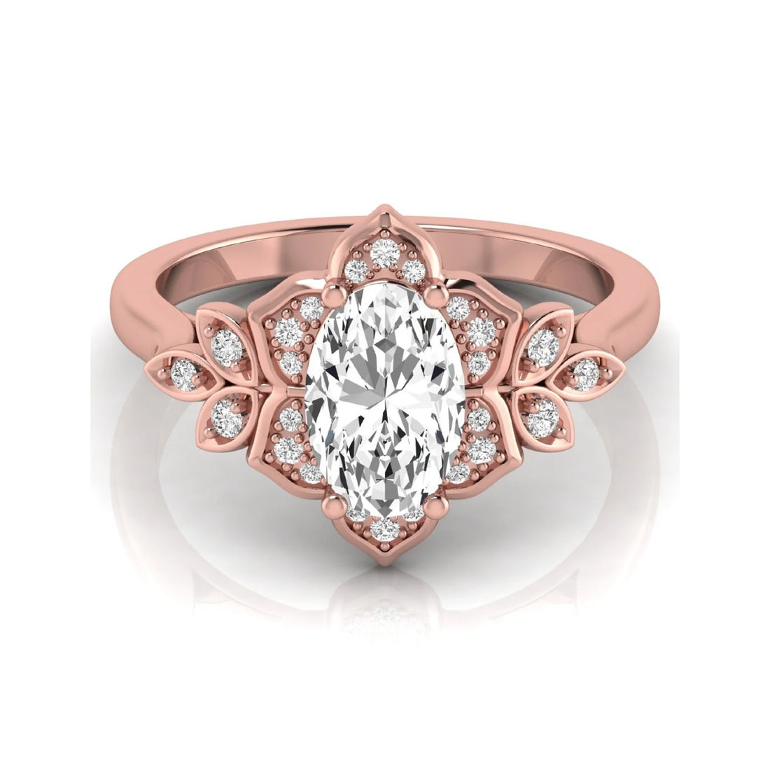 OctaPearl 1.5 ct Oval Halo Floral Lab Grown Diamond Engagement Ring