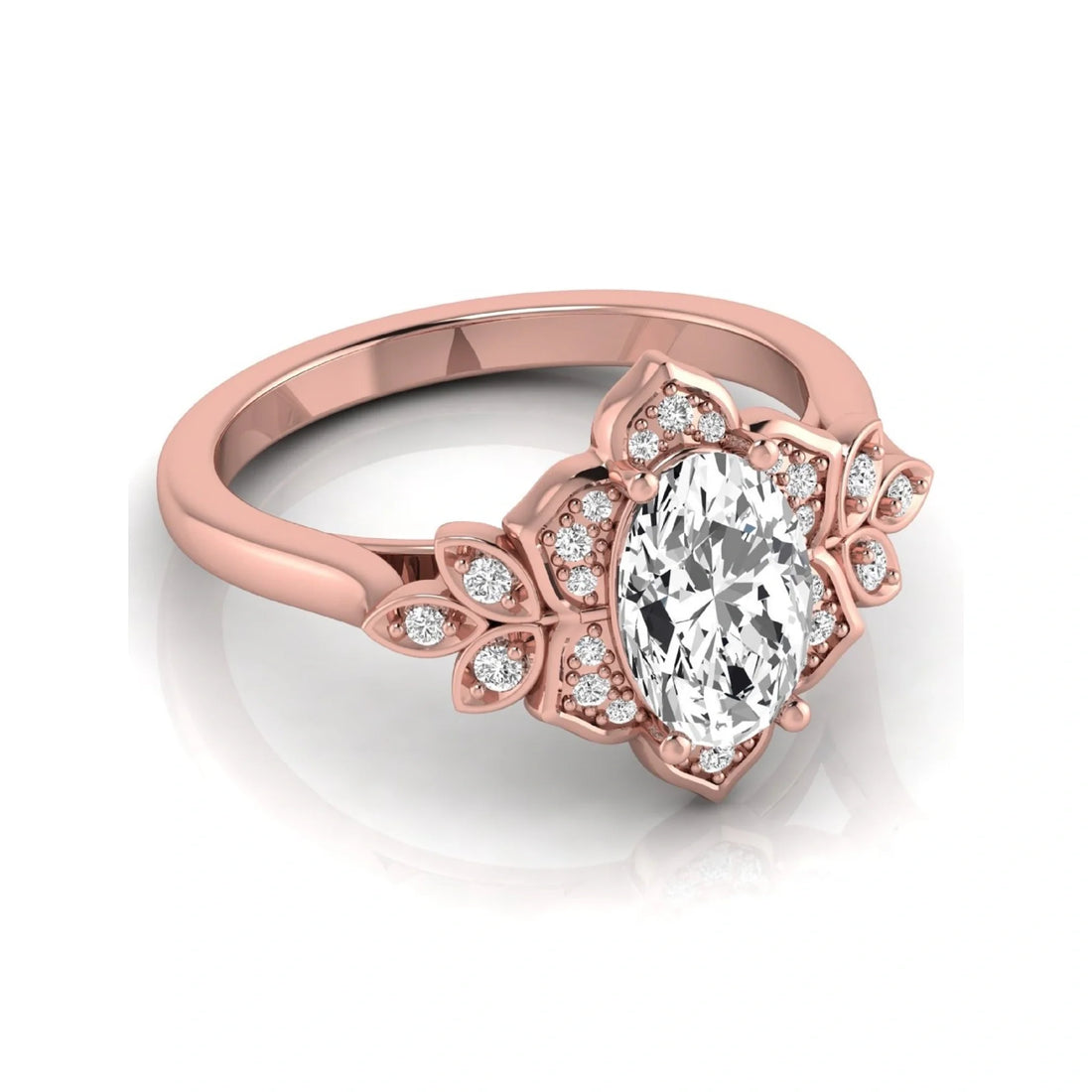 OctaPearl 1.5 ct Oval Halo Floral Lab Grown Diamond Engagement Ring