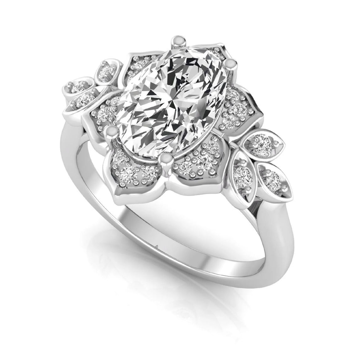 OctaPearl 1.5 ct Oval Halo Floral Lab Grown Diamond Engagement Ring
