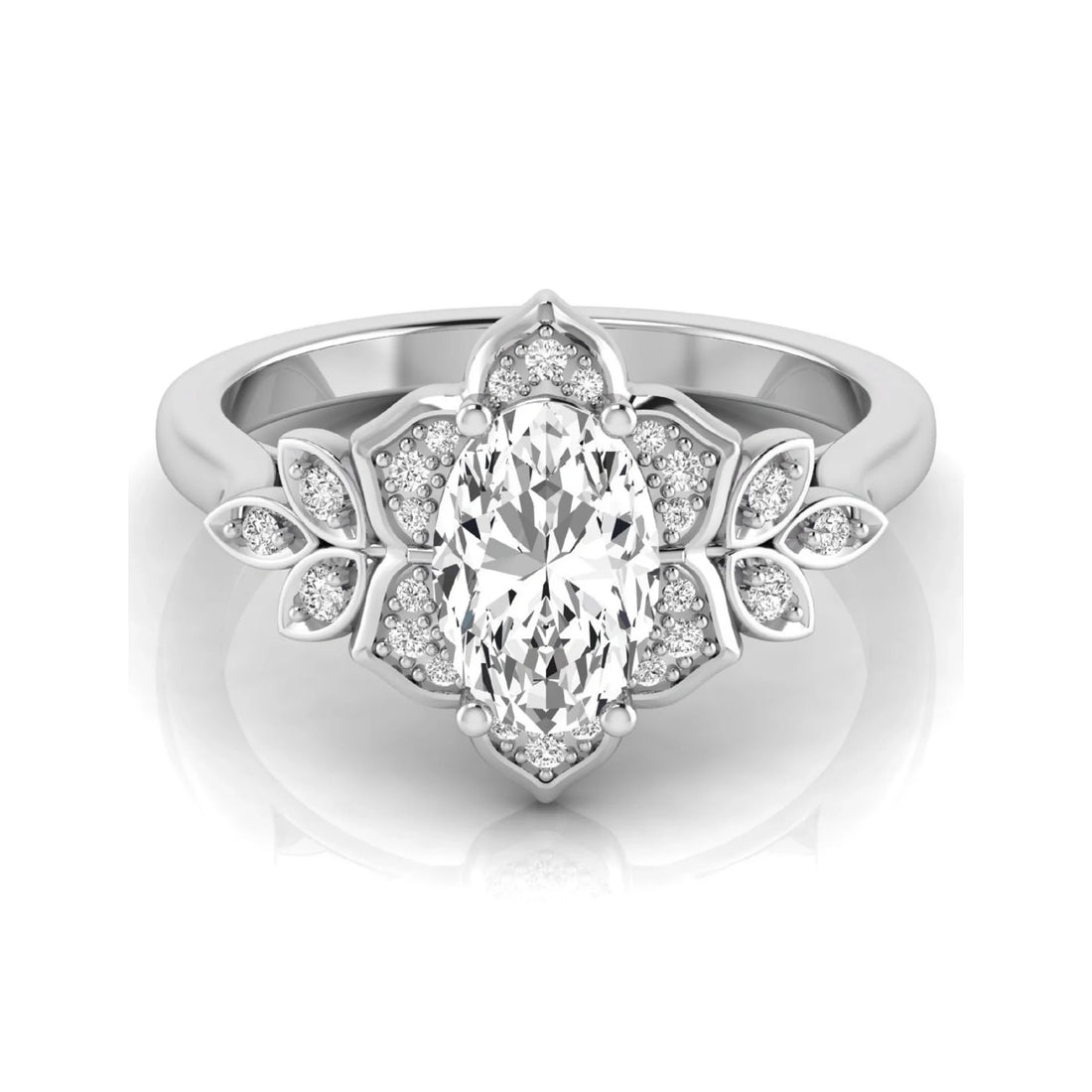 OctaPearl 1.5 ct Oval Halo Floral Lab Grown Diamond Engagement Ring