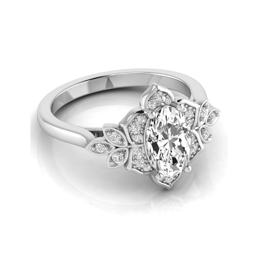 OctaPearl 1.5 ct Oval Halo Floral Lab Grown Diamond Engagement Ring