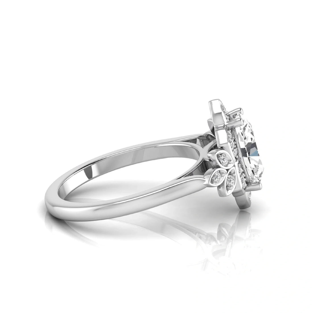 OctaPearl 1.5 ct Oval Halo Floral Lab Grown Diamond Engagement Ring