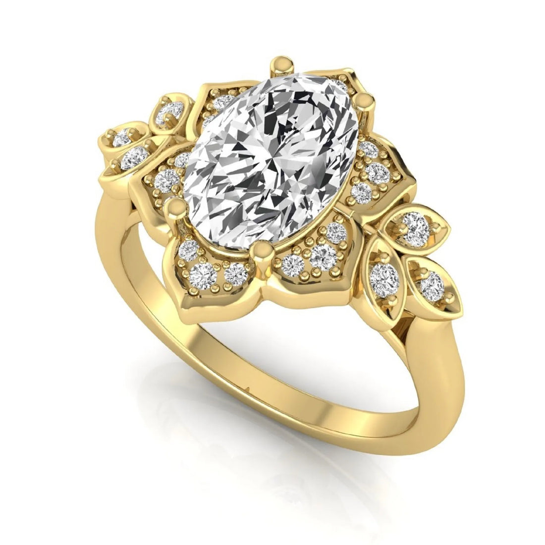 OctaPearl 1.5 ct Oval Halo Floral Lab Grown Diamond Engagement Ring