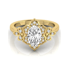 OctaPearl 1.5 ct Oval Halo Floral Lab Grown Diamond Engagement Ring
