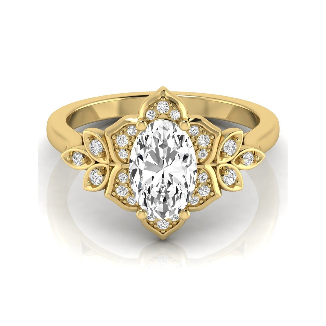OctaPearl 1.5 ct Oval Halo Floral Lab Grown Diamond Engagement Ring
