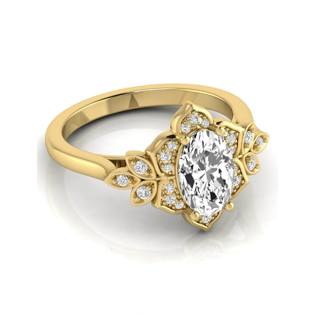OctaPearl 1.5 ct Oval Halo Floral Lab Grown Diamond Engagement Ring
