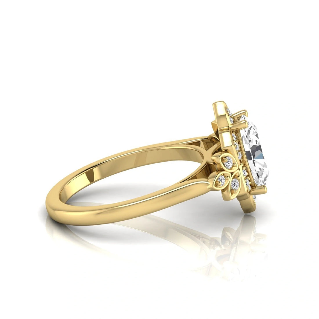 OctaPearl 1.5 ct Oval Halo Floral Lab Grown Diamond Engagement Ring