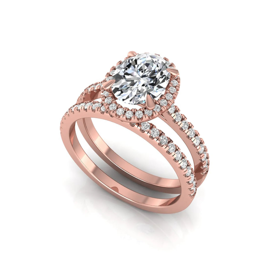 OctaPearl 2 ct Oval Halo Lab Grown Diamond Bridal Ring Set