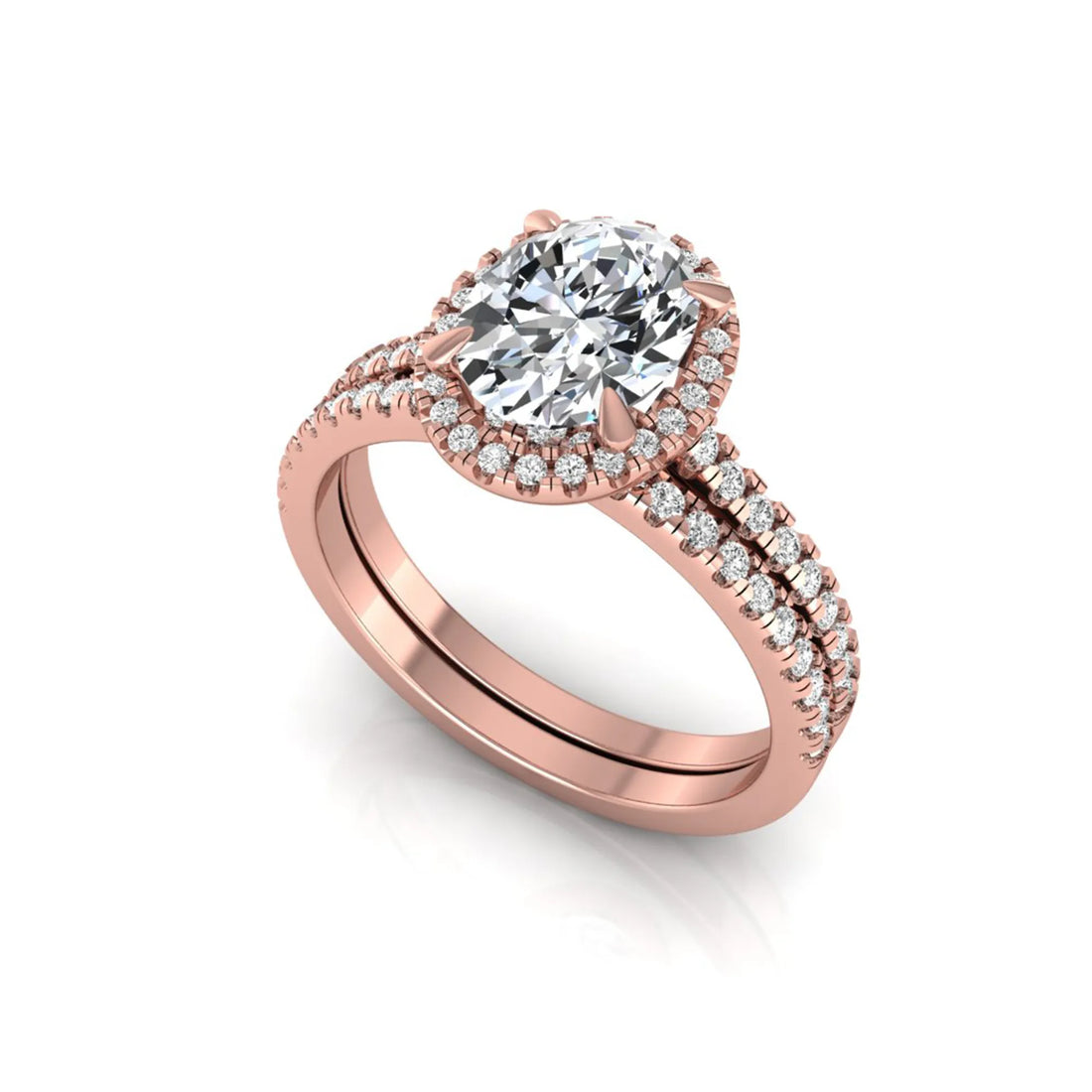 OctaPearl 2 ct Oval Halo Lab Grown Diamond Bridal Ring Set