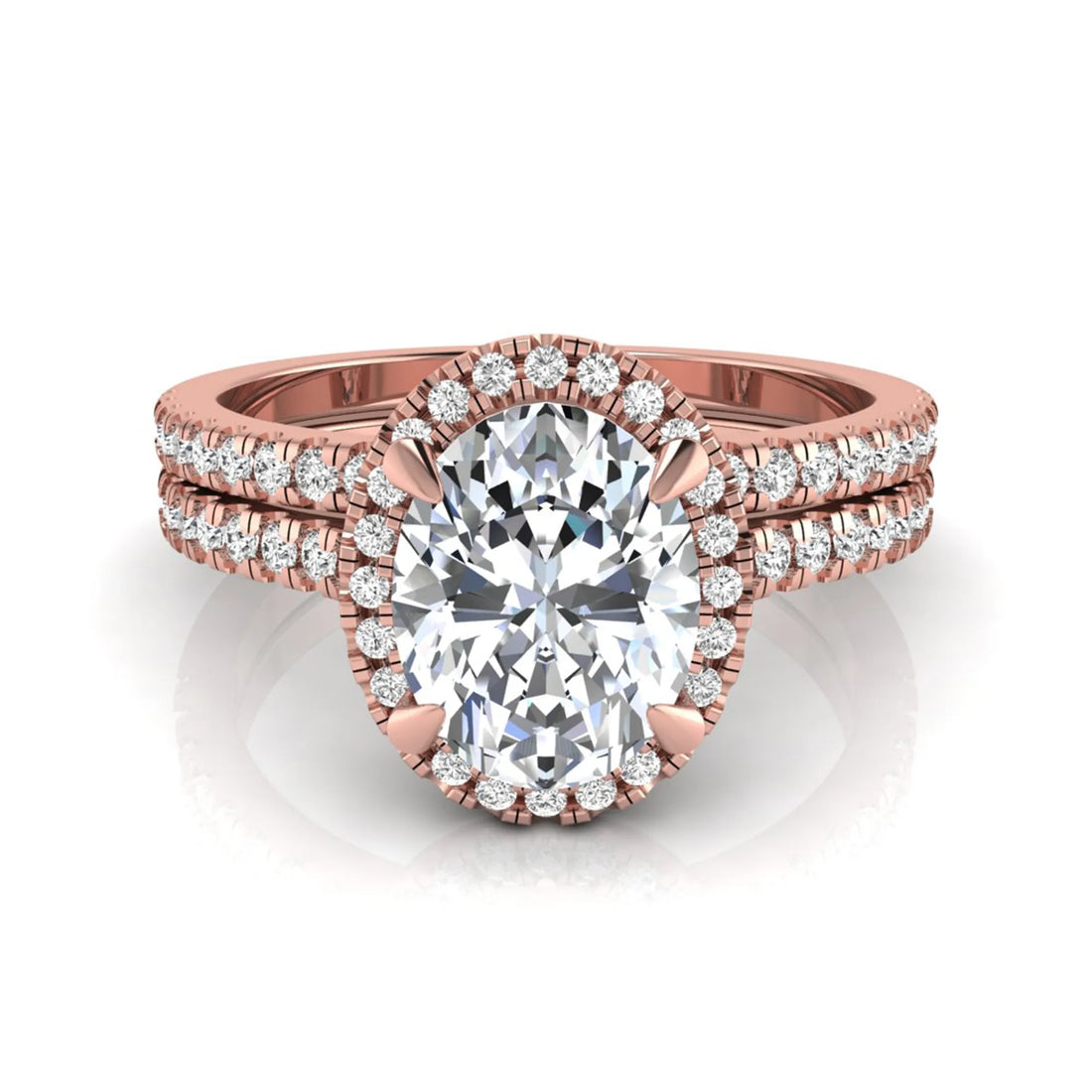 OctaPearl 2 ct Oval Halo Lab Grown Diamond Bridal Ring Set