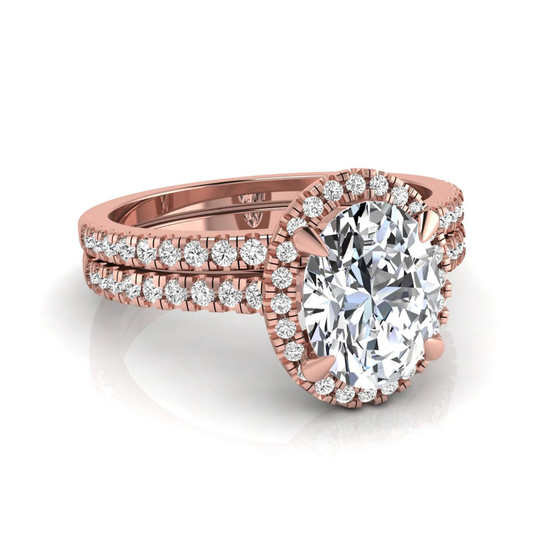 OctaPearl 2 ct Oval Halo Lab Grown Diamond Bridal Ring Set