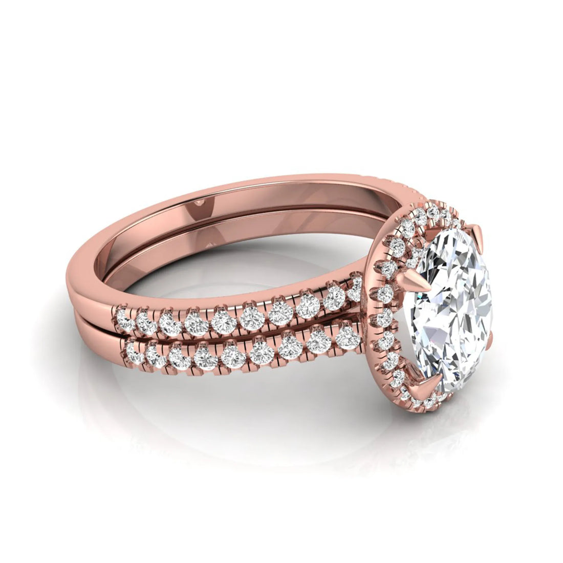 OctaPearl 2 ct Oval Halo Lab Grown Diamond Bridal Ring Set