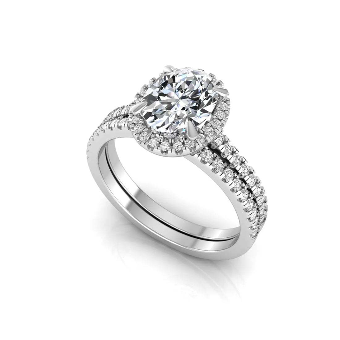 OctaPearl 2 ct Oval Halo Lab Grown Diamond Bridal Ring Set