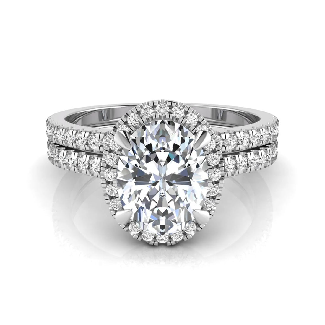 OctaPearl 2 ct Oval Halo Lab Grown Diamond Bridal Ring Set
