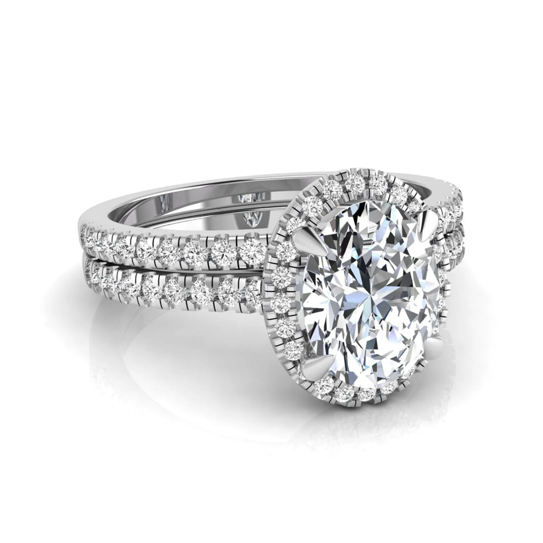 OctaPearl 2 ct Oval Halo Lab Grown Diamond Bridal Ring Set