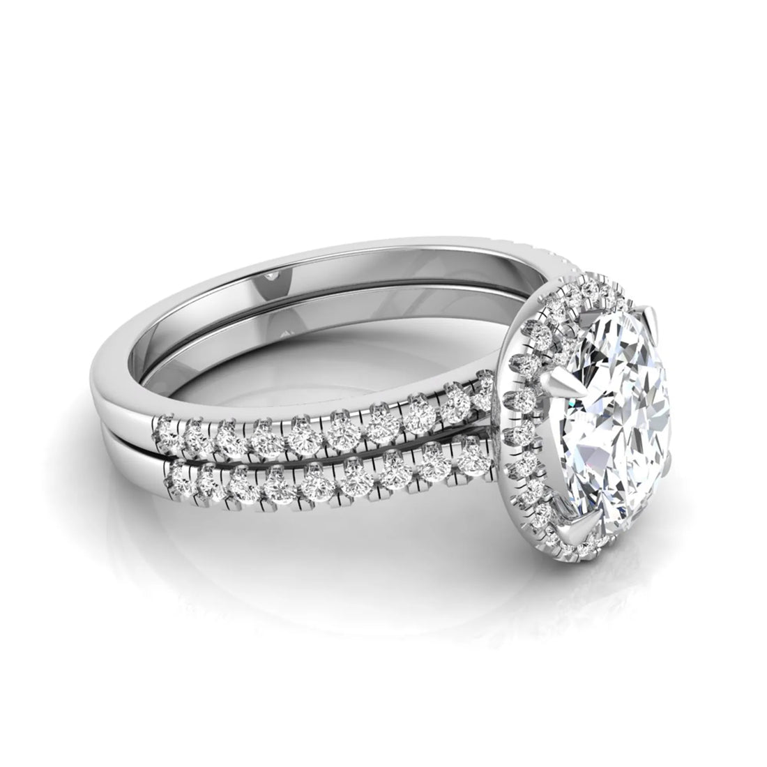 OctaPearl 2 ct Oval Halo Lab Grown Diamond Bridal Ring Set