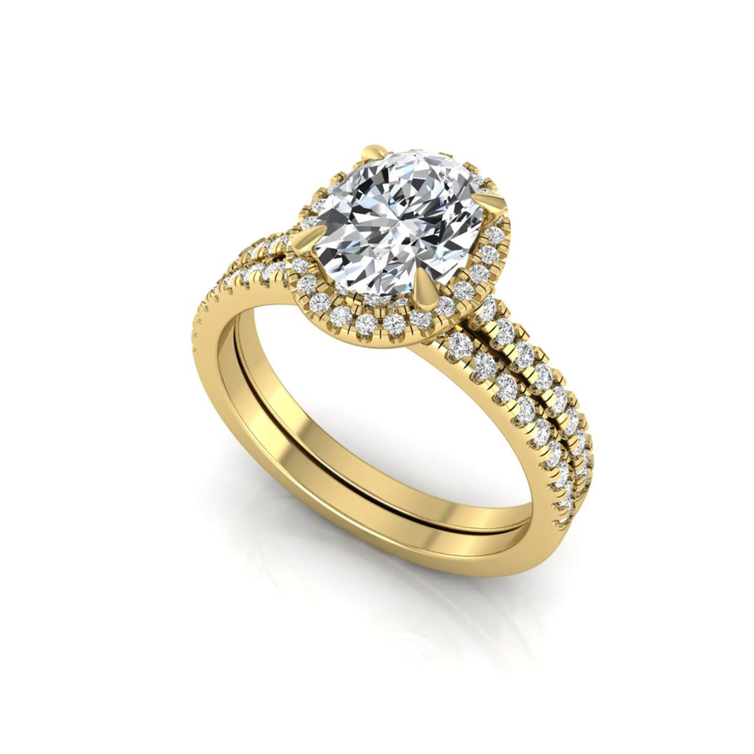 OctaPearl 2 ct Oval Halo Lab Grown Diamond Bridal Ring Set