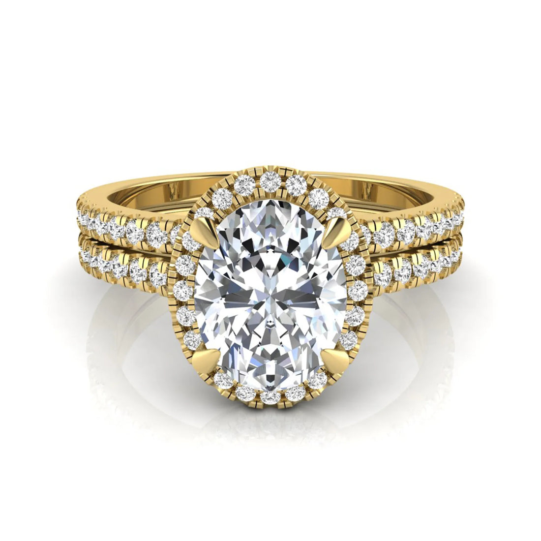 OctaPearl 2 ct Oval Halo Lab Grown Diamond Bridal Ring Set