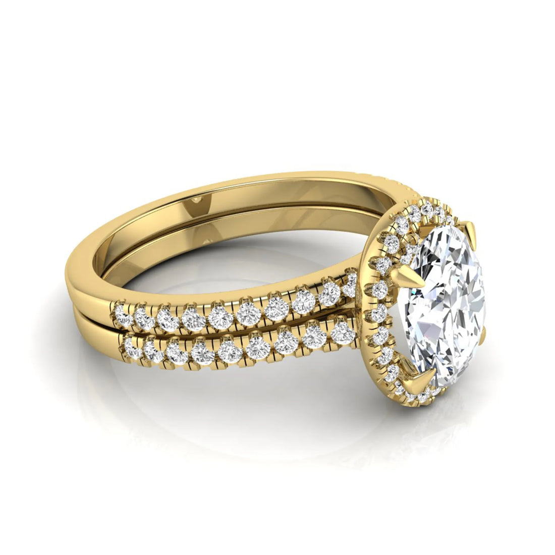 OctaPearl 2 ct Oval Halo Lab Grown Diamond Bridal Ring Set