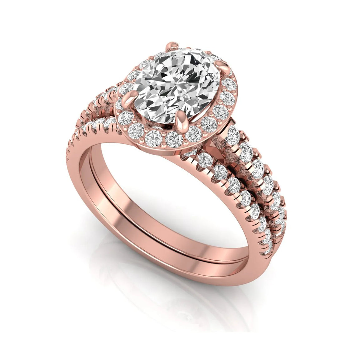 OctaPearl 1 ct Oval Halo Lab Grown Diamond Bridal Ring Set