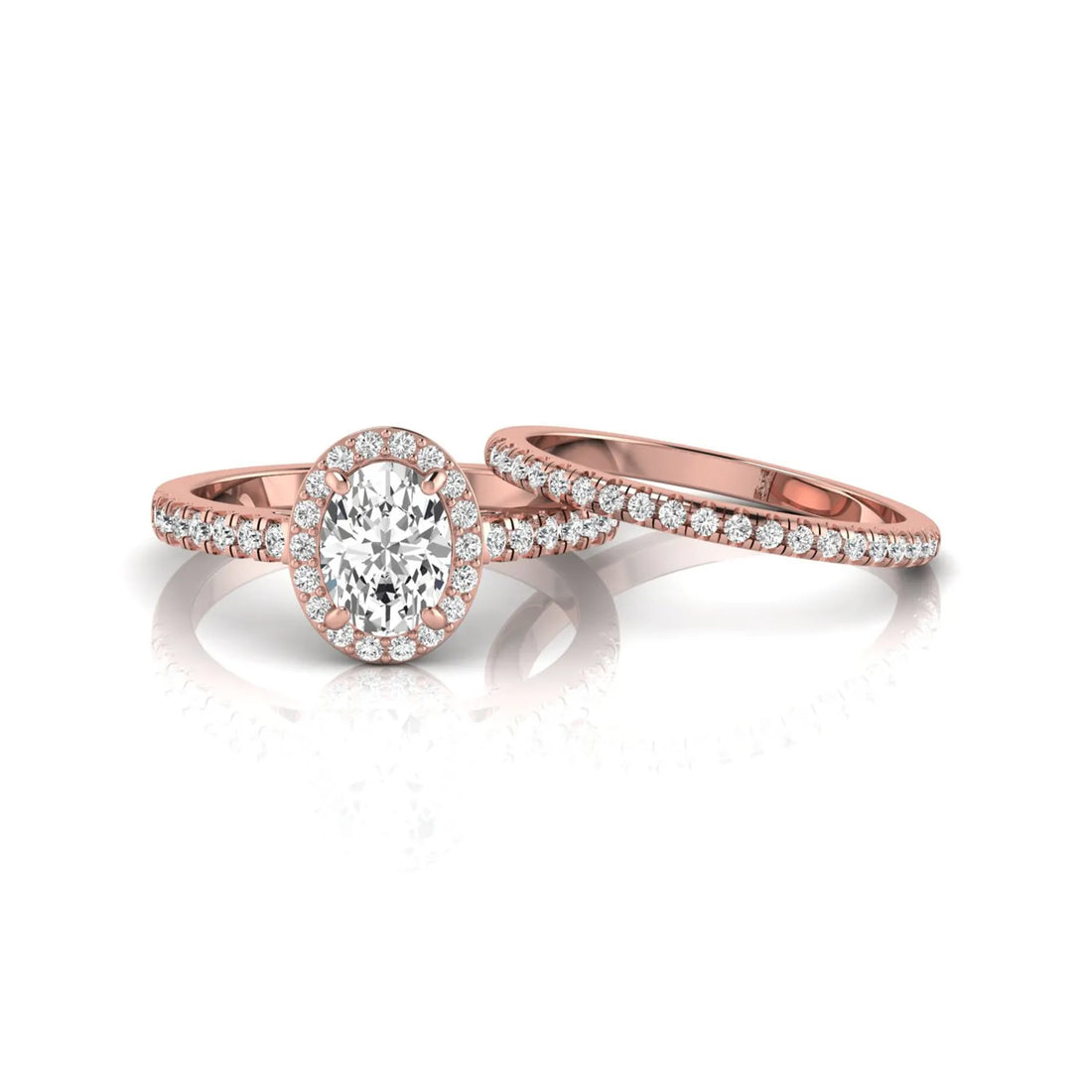 OctaPearl 1 ct Oval Halo Lab Grown Diamond Bridal Ring Set