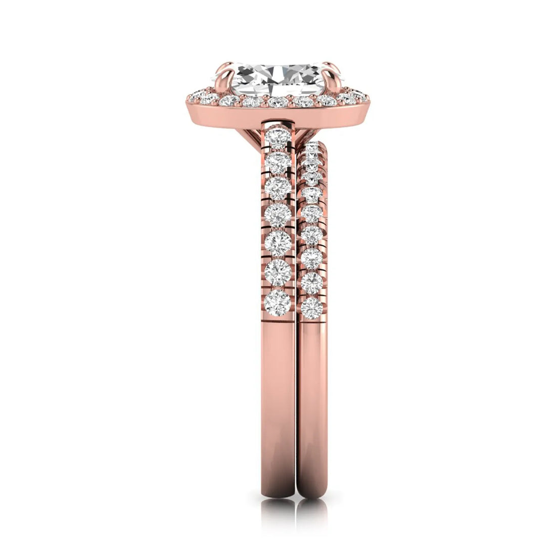OctaPearl 1 ct Oval Halo Lab Grown Diamond Bridal Ring Set