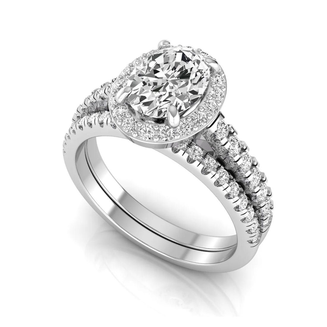 OctaPearl 1 ct Oval Halo Lab Grown Diamond Bridal Ring Set