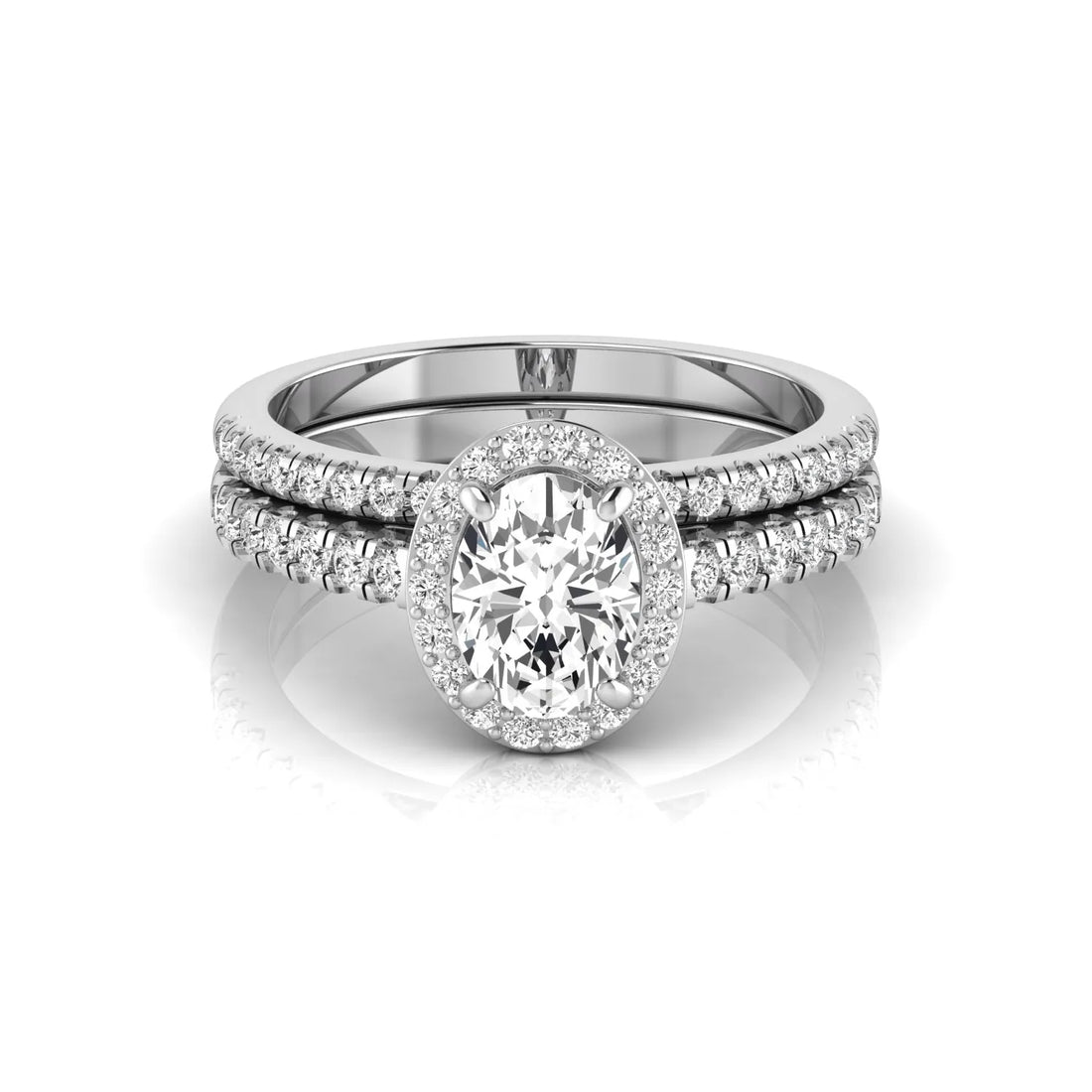 OctaPearl 1 ct Oval Halo Lab Grown Diamond Bridal Ring Set