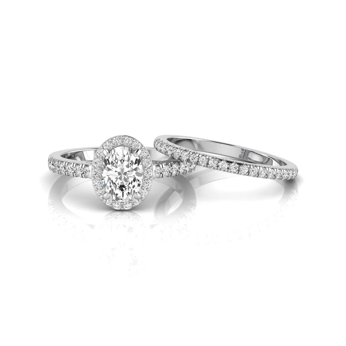OctaPearl 1 ct Oval Halo Lab Grown Diamond Bridal Ring Set