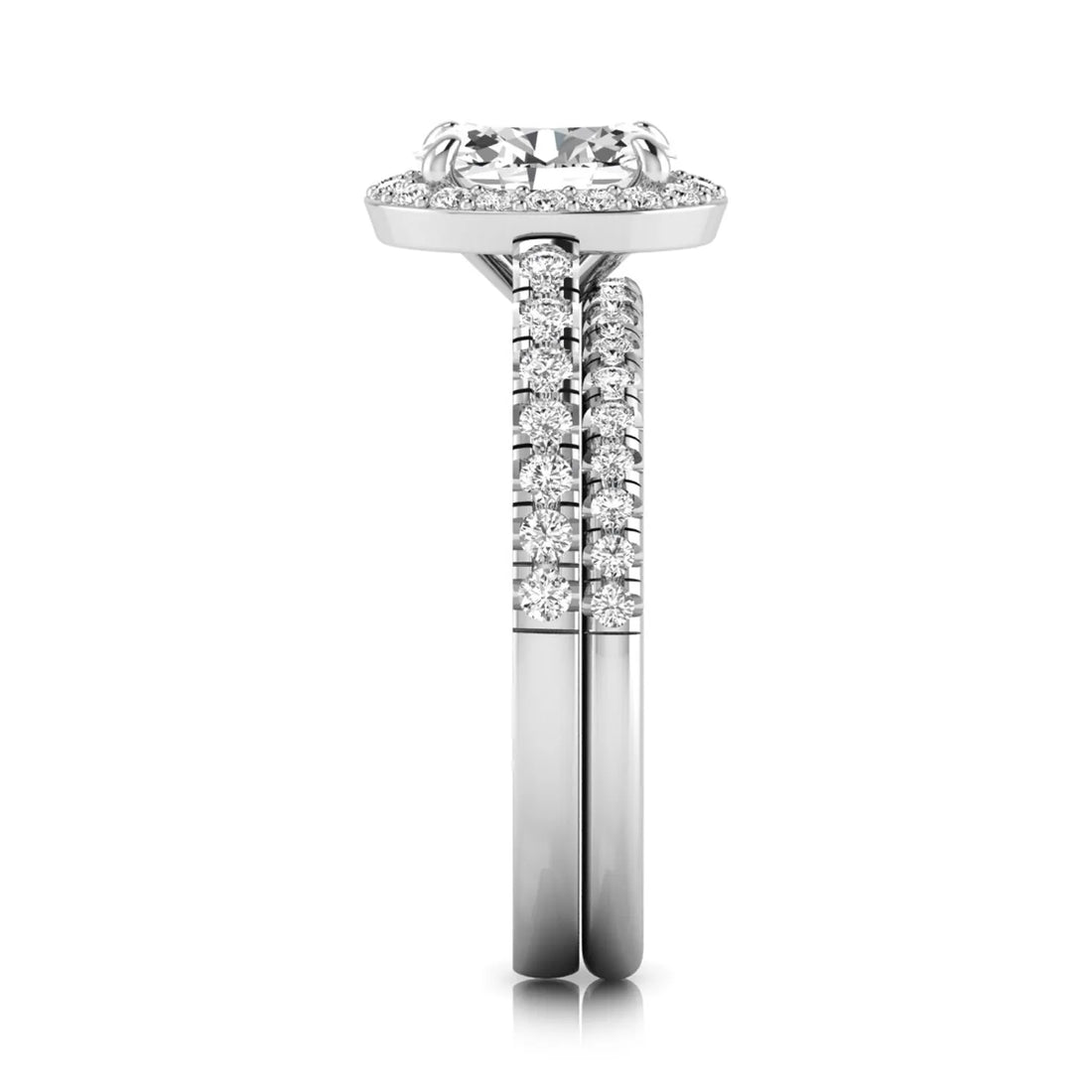 OctaPearl 1 ct Oval Halo Lab Grown Diamond Bridal Ring Set