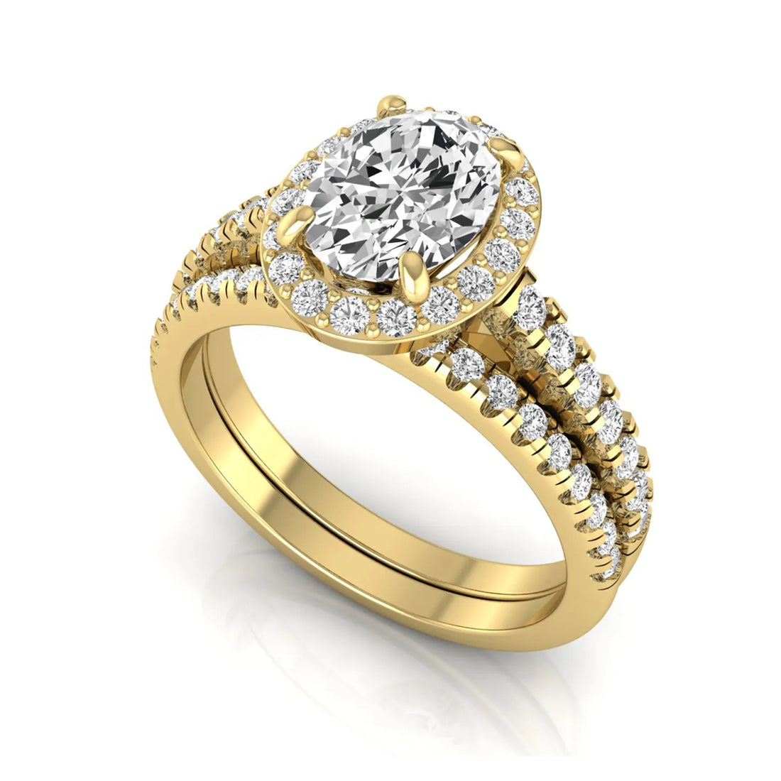 OctaPearl 1 ct Oval Halo Lab Grown Diamond Bridal Ring Set