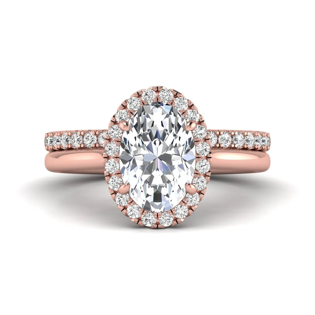 OctaPearl 2 ct Oval Halo Lab Grown Diamond Bridal Ring Set