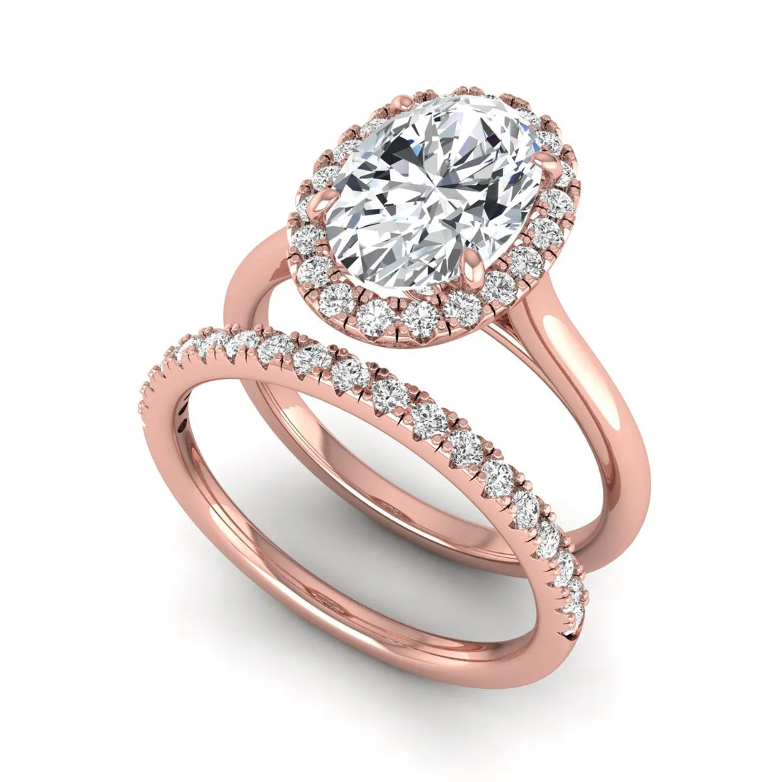 OctaPearl 2 ct Oval Halo Lab Grown Diamond Bridal Ring Set