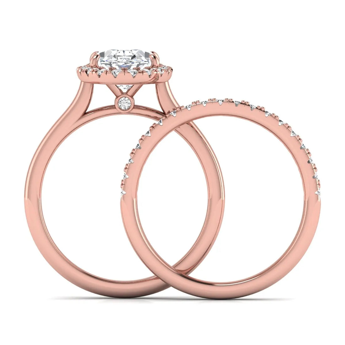 OctaPearl 2 ct Oval Halo Lab Grown Diamond Bridal Ring Set