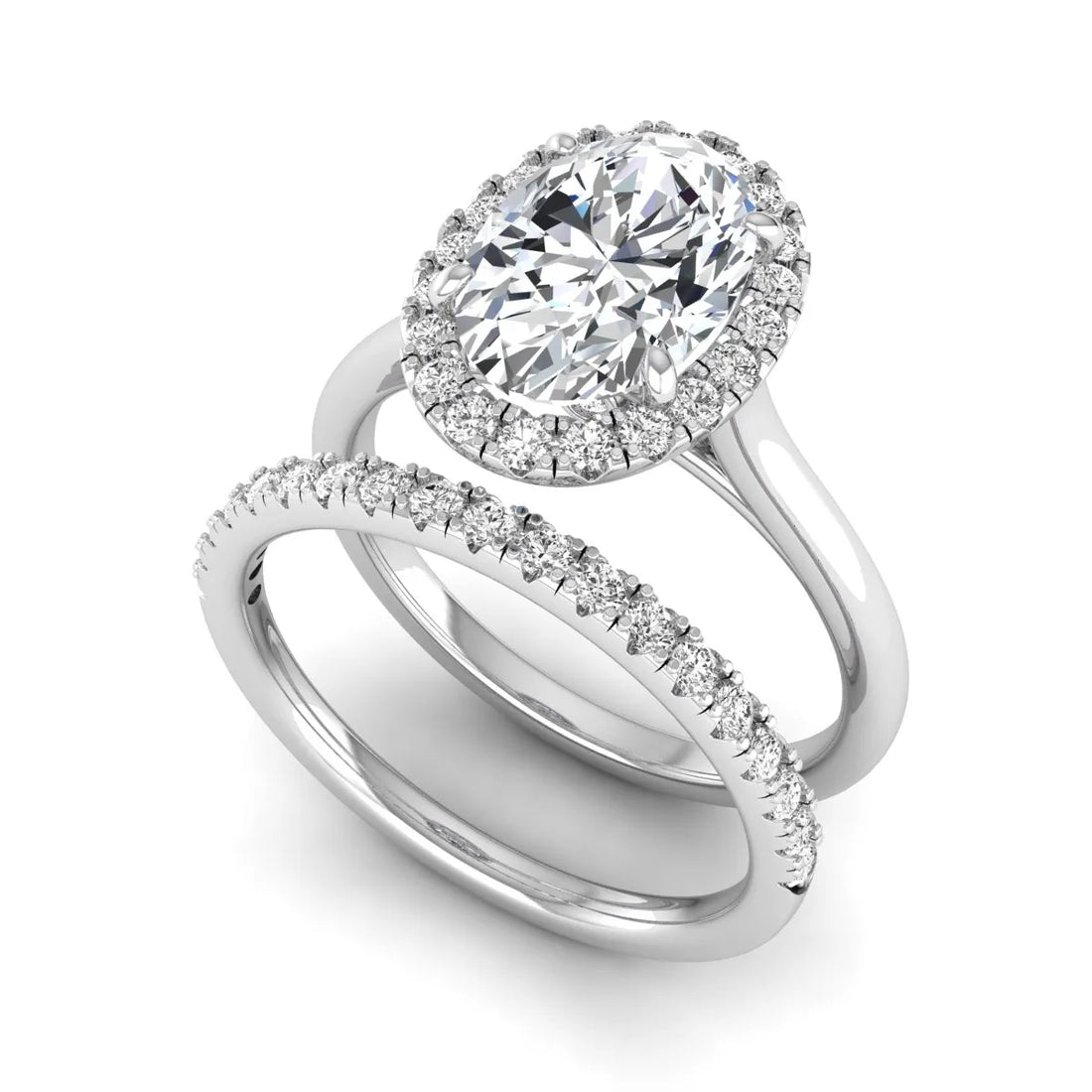 OctaPearl 2 ct Oval Halo Lab Grown Diamond Bridal Ring Set