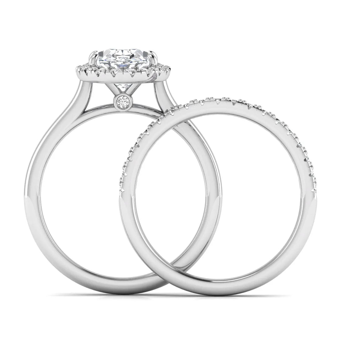 OctaPearl 2 ct Oval Halo Lab Grown Diamond Bridal Ring Set