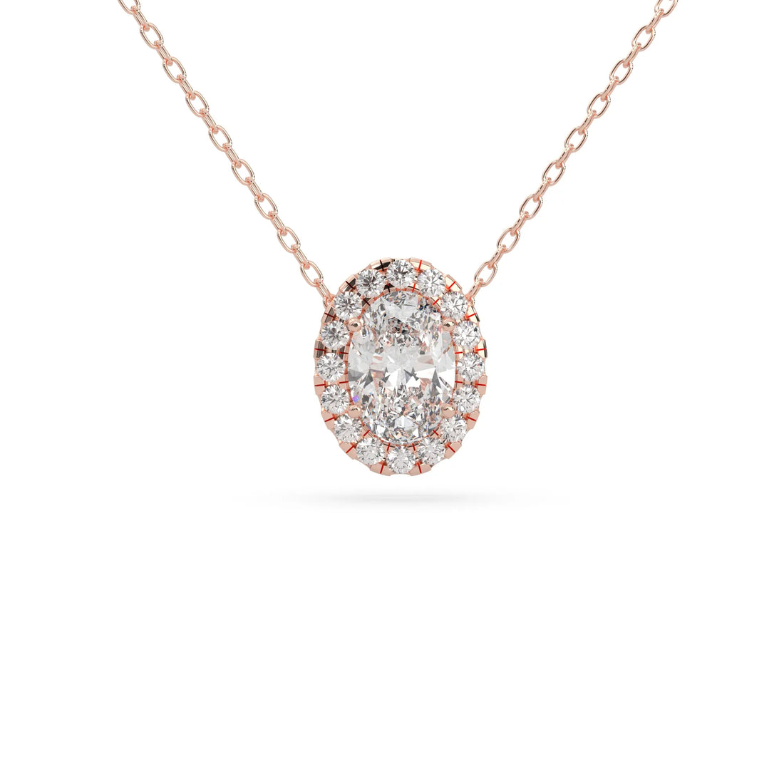 OctaPearl Oval Halo Lab Grown Diamond Pendant Necklace